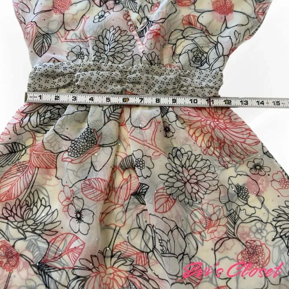 Limited Too Girls Dress  Beige Orange Black  Flowers  Spring Easter Sz 12